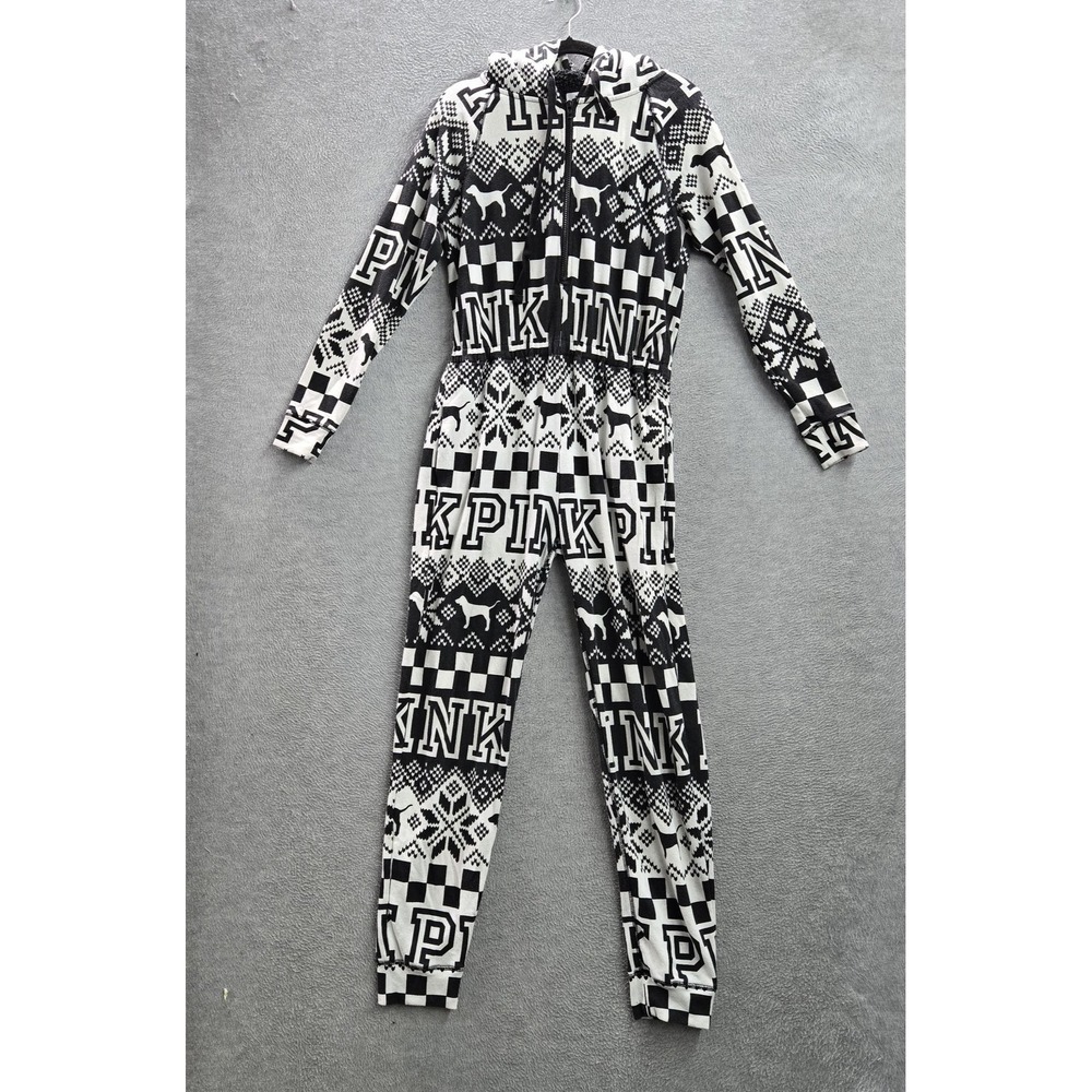 PINK Victoria's Secret Women Sleepwear XS Black Jumpsuit Fair Isle Dog Pajama
